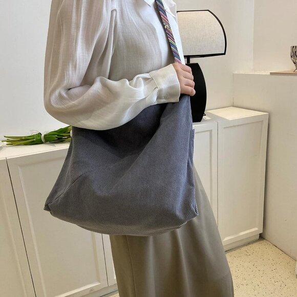 Women Corduroy Tote Bag Large Shoulder Hobo Purse Casual Handbag Gift - Picture 4 of 7